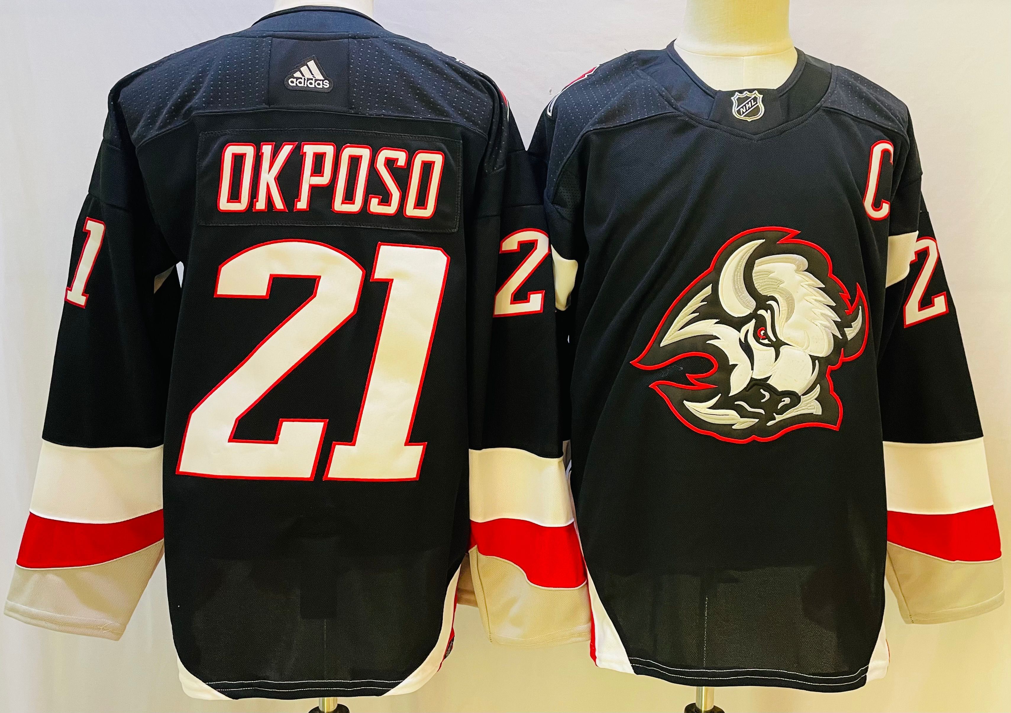 Men Buffalo Sabres 21 Okposo Black Throwback 2022 Adidas NHL Jersey
